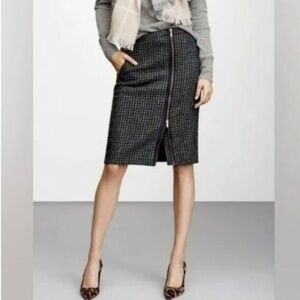 J. Crew Herringbone Wool Off Center Zipper Midi Pencil Skirt